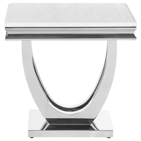 Carmelia Square Stone Top End Table White and ChromePolished Stainless Steel