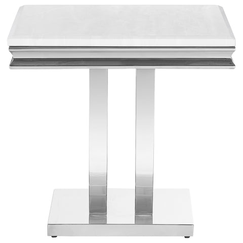 Carmelia Square Stone Top End Table White and ChromePolished Stainless Steel