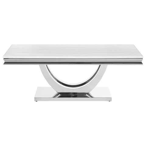 Carmelia Rectangular Stone Top Coffee Table White and ChromePolished Stainless Steel