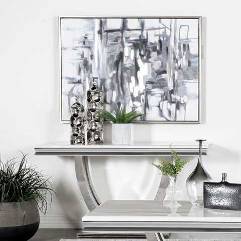 Carmelia U-base Stone Top Entryway Sofa Console Table ChromePolished Stainless Steel
