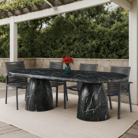 Linden 96" Black Marble Finish Concrete Indoor / Outdoor Dining Table, 1 Piece