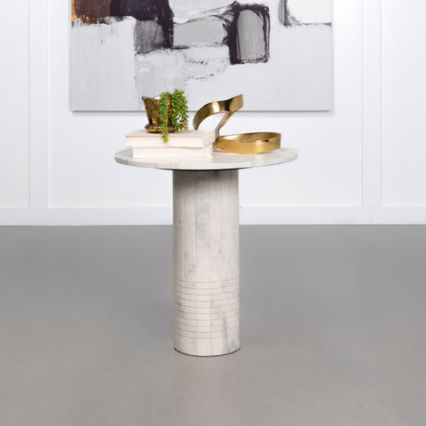 Artina Round Genuine Marble Side End Table WhiteWhite