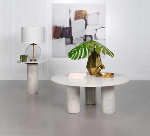 Lavon 2-piece Marble Coffee and End Table Set White