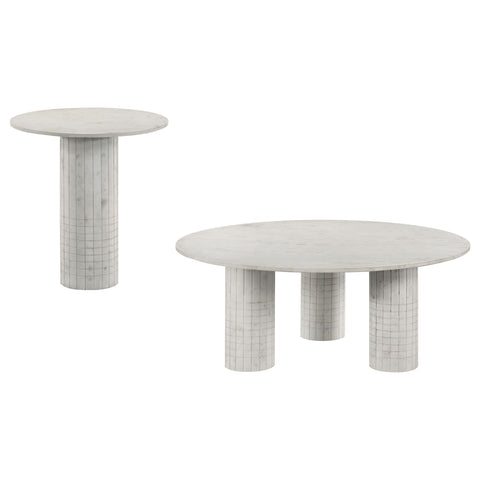 Lavon 2-piece Marble Coffee and End Table Set White