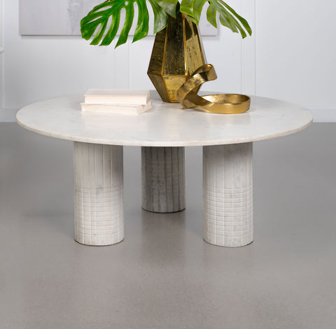 Artina Round Genuine Marble Coffee Table WhiteWhite