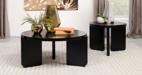 Lynette 2-piece Solid Wood Coffee and End Table Set Black