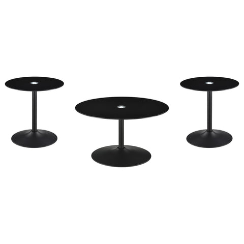 Kramer 3-piece Round Glass Top Coffee and End Table Set Black