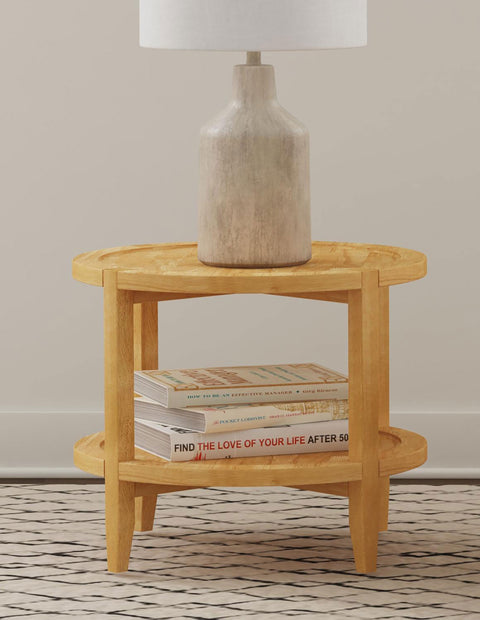 Danville Round Solid Wood Side End Table Maple BrownMaple