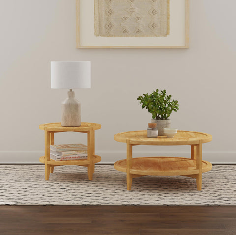 Trini 2-piece Round Coffee and End Table Set Maple
