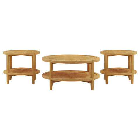 Trini 3-piece Round Coffee and End Table Set Maple