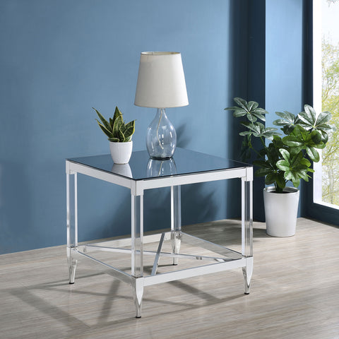 Odilia Square Tempered Mirror Acrylic Side End Table ChromeChrome