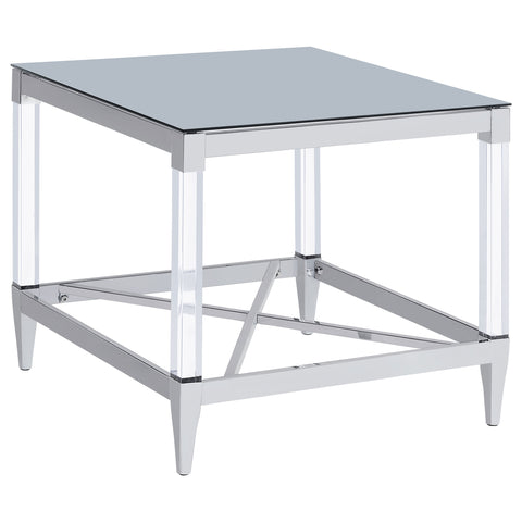 Odilia Square Tempered Mirror Acrylic Side End Table ChromeChrome