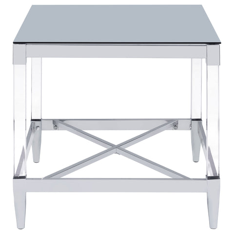 Odilia Square Tempered Mirror Acrylic Side End Table ChromeChrome