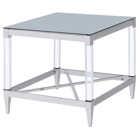 Odilia Square Tempered Mirror Acrylic Side End Table ChromeChrome
