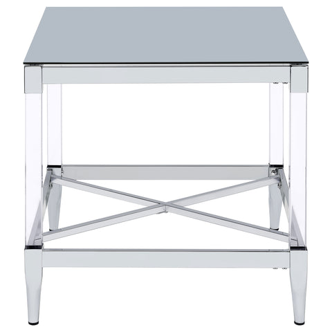 Odilia Square Tempered Mirror Acrylic Side End Table ChromeChrome