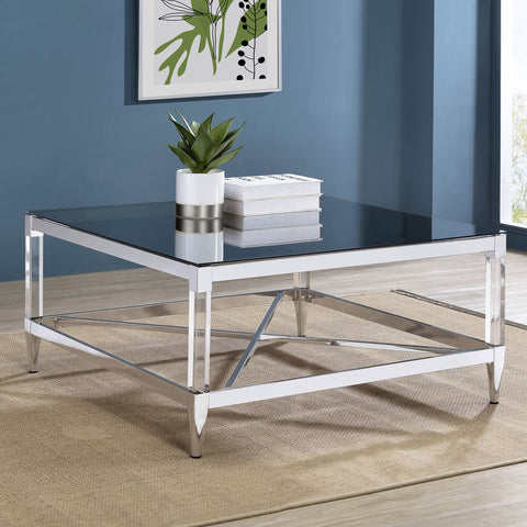 Odilia Square Tempered Mirror Acrylic Coffee Table ChromeChrome