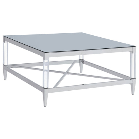 Odilia Square Tempered Mirror Acrylic Coffee Table ChromeChrome