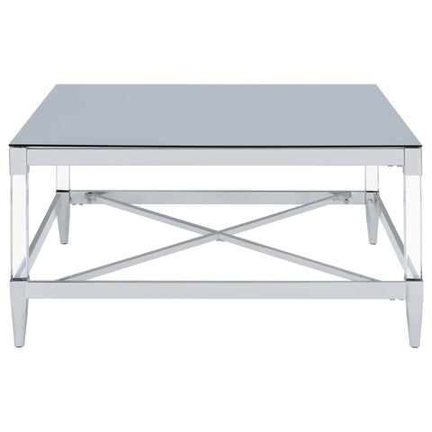 Odilia Square Tempered Mirror Acrylic Coffee Table ChromeChrome