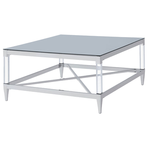 Odilia Square Tempered Mirror Acrylic Coffee Table ChromeChrome