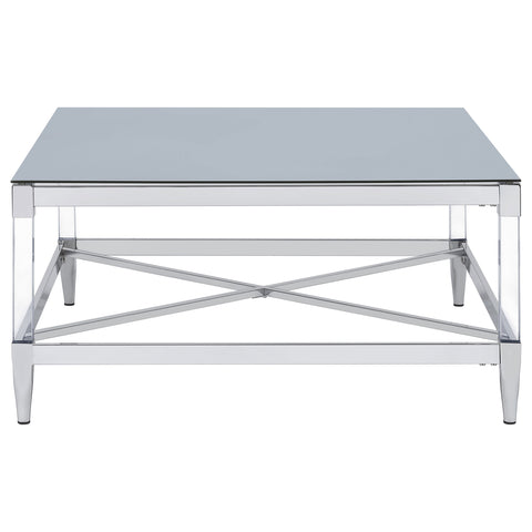 Odilia Square Tempered Mirror Acrylic Coffee Table ChromeChrome
