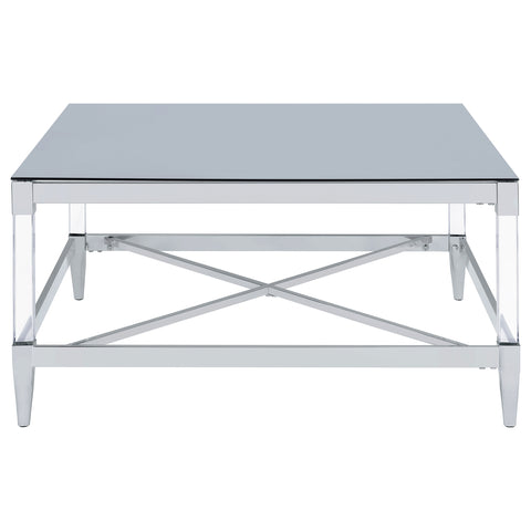 Odilia Square Tempered Mirror Acrylic Coffee Table ChromeChrome