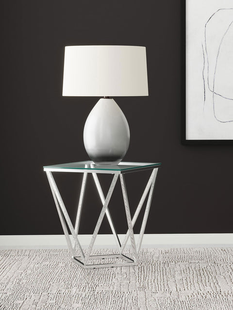 Dinard Square Glass Top Geometric End Table NickelNickel