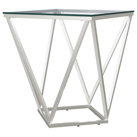 Dinard Square Glass Top Geometric End Table NickelNickel