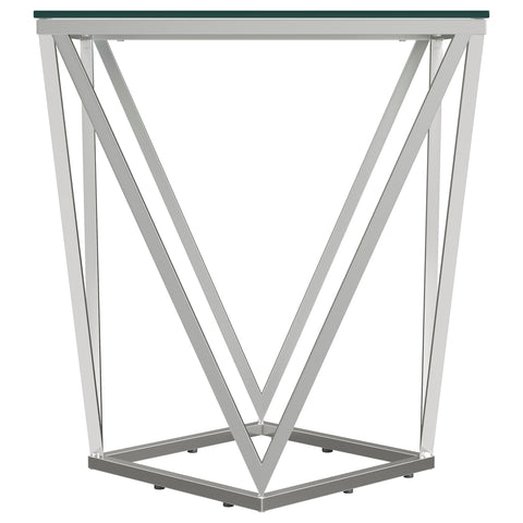 Dinard Square Glass Top Geometric End Table NickelNickel