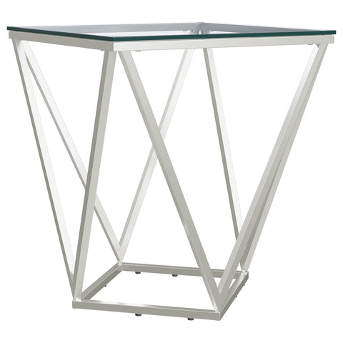 Dinard Square Glass Top Geometric End Table NickelNickel