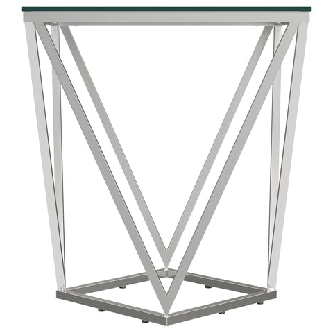Dinard Square Glass Top Geometric End Table NickelNickel