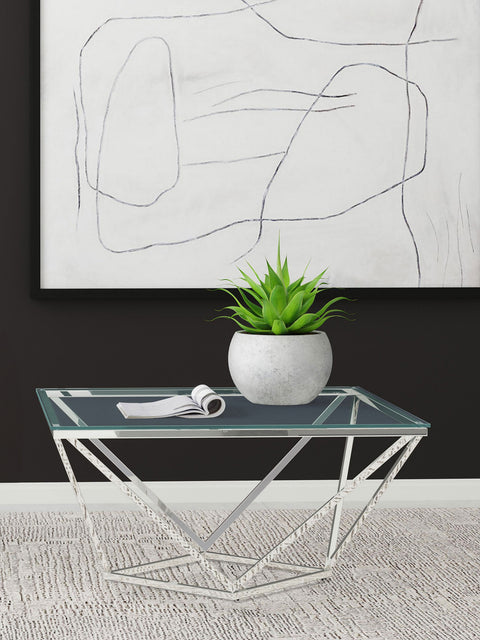 Dinard Square Glass Top Geometric Coffee Table NickelNickel
