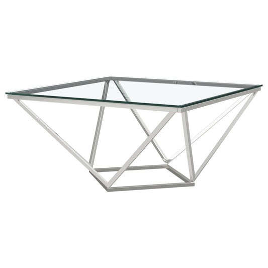 Dinard Square Glass Top Geometric Coffee Table NickelNickel