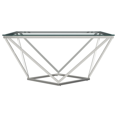 Dinard Square Glass Top Geometric Coffee Table NickelNickel