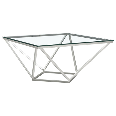Dinard Square Glass Top Geometric Coffee Table NickelNickel