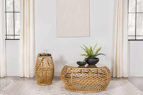 Addison 2-piece Round Rattan Coffee and End Table Set Natural