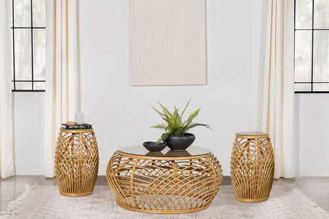Addison 3-piece Round Rattan Coffee and End Table Set Natural