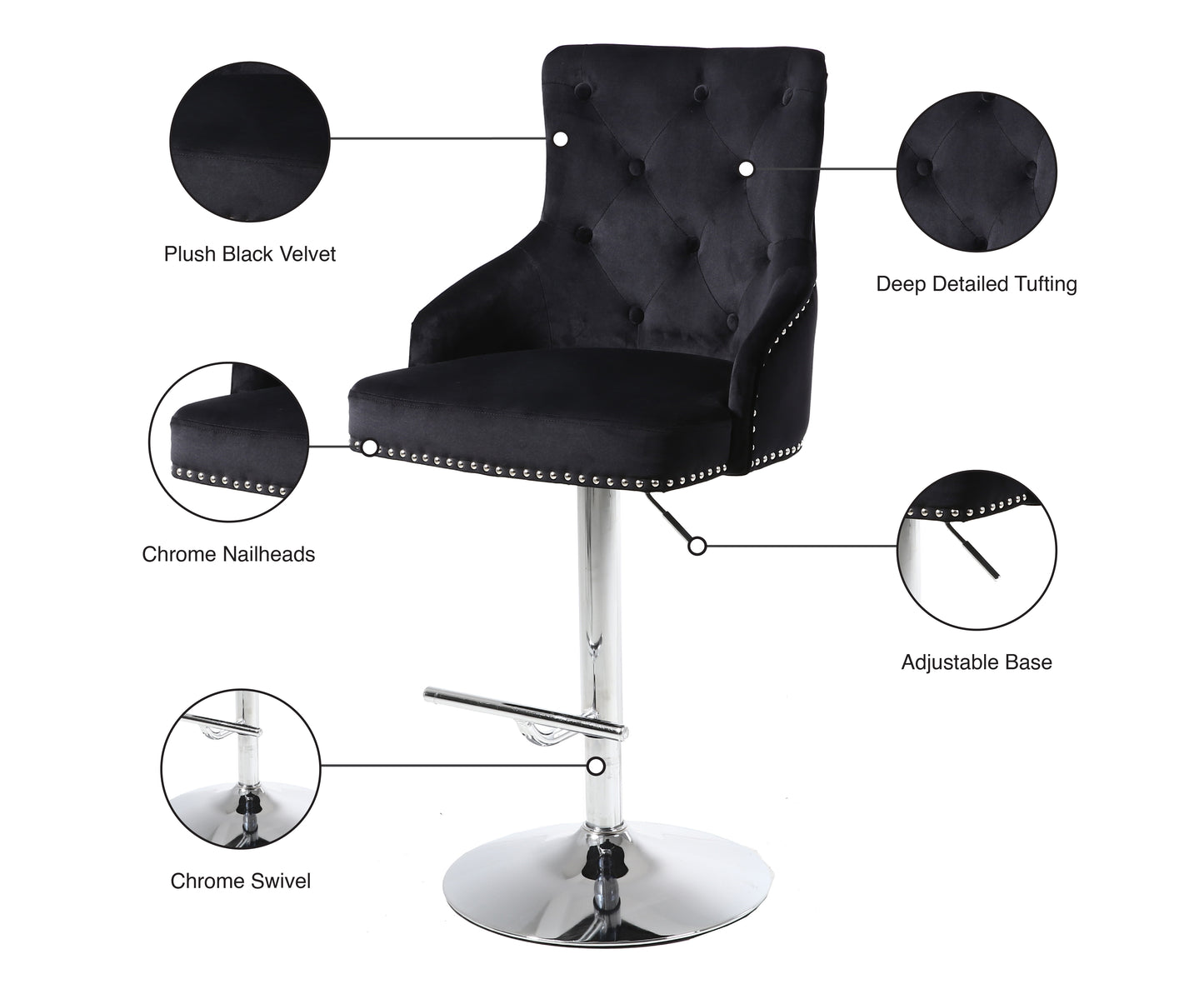 mallina black velvet adjustable stool