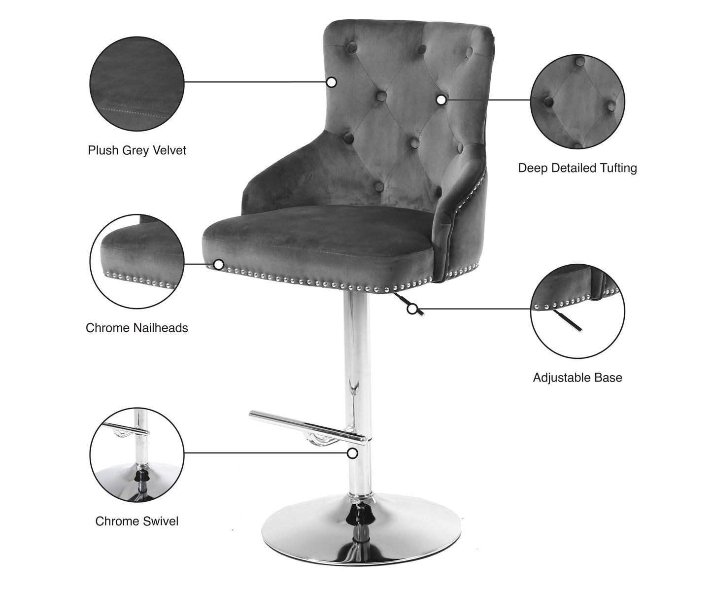 mallina grey velvet adjustable stool