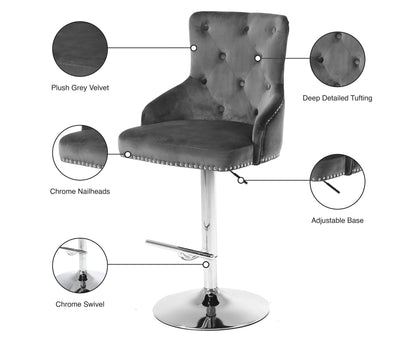 Mallina Grey Velvet Adjustable Stool