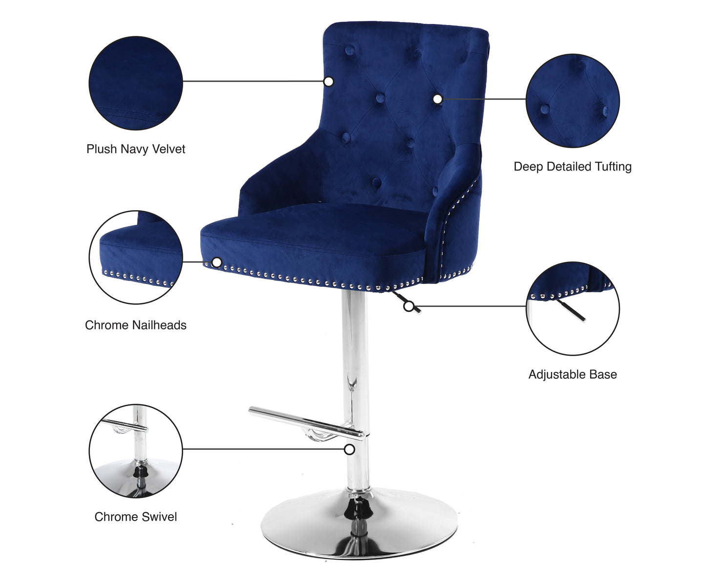 mallina navy velvet adjustable stool