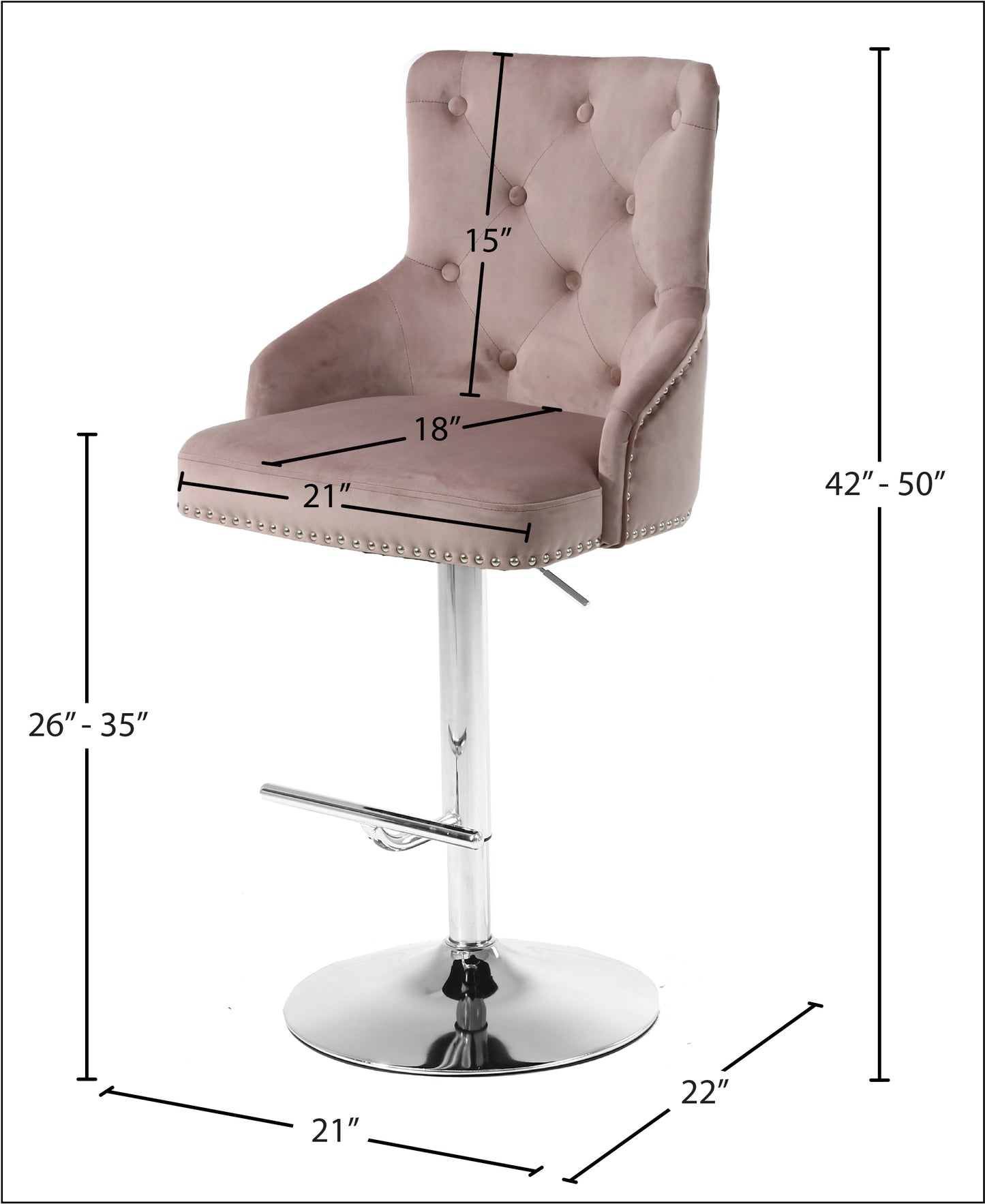 roxbury pink velvet adjustable stool pink