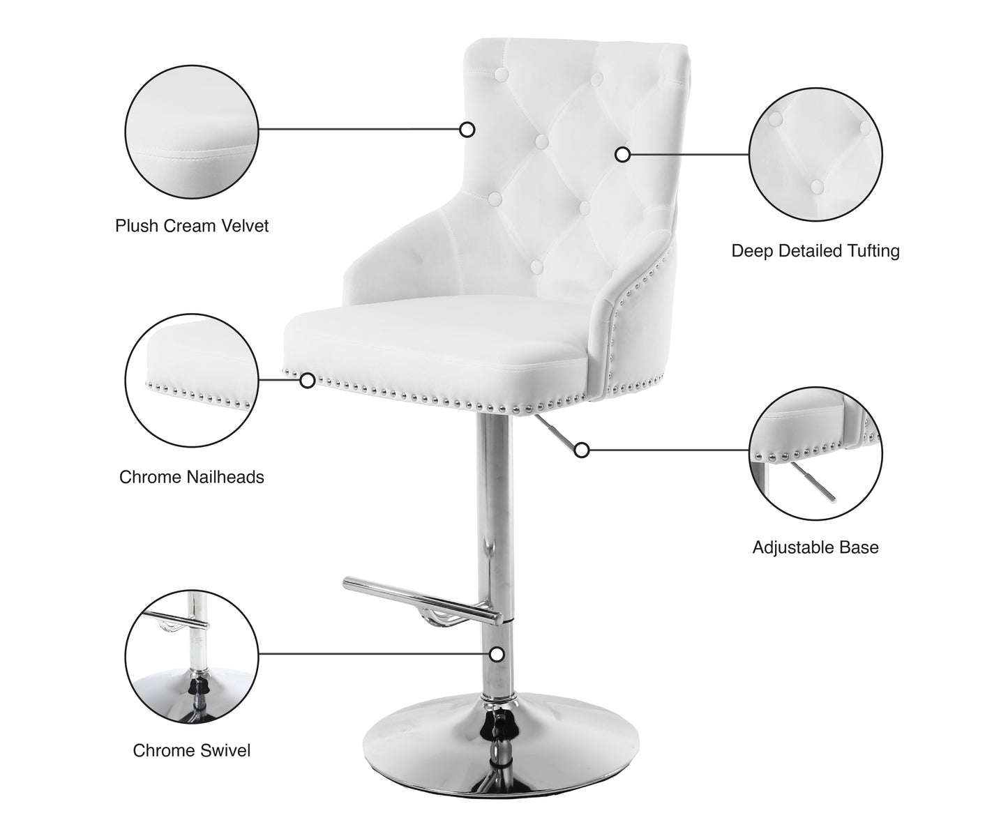 mallina white velvet adjustable stool