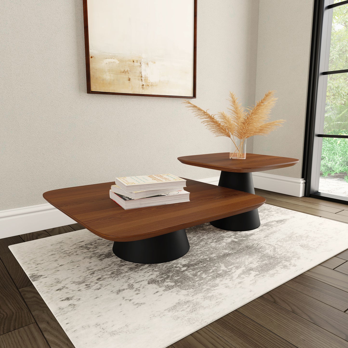 morena 2-piece coffee table set walnut and blackwalnut