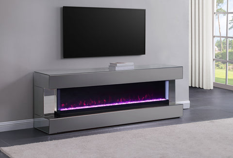 Fenwick 71" TV Stand with Visual Flame Box Grey MirrorGrey