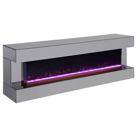 Fenwick 71" TV Stand with Visual Flame Box Grey MirrorGrey