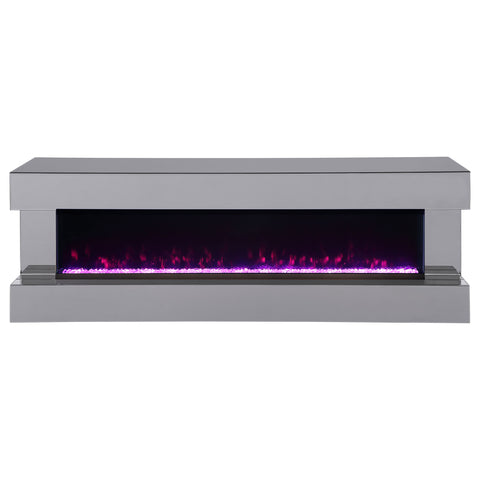 Fenwick 71" TV Stand with Visual Flame Box Grey MirrorGrey