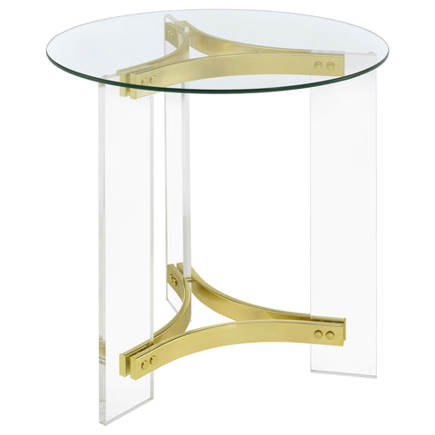 Halston Round Glass Top Acrylic Leg End Table Matte BrassClear