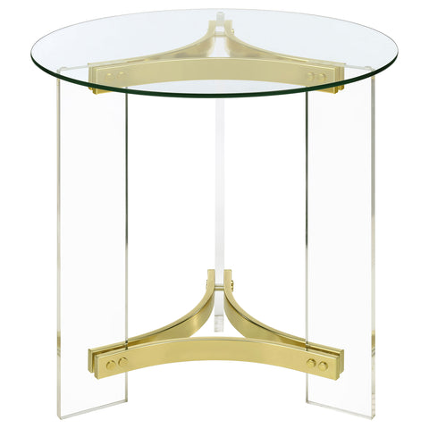 Halston Round Glass Top Acrylic Leg End Table Matte BrassClear