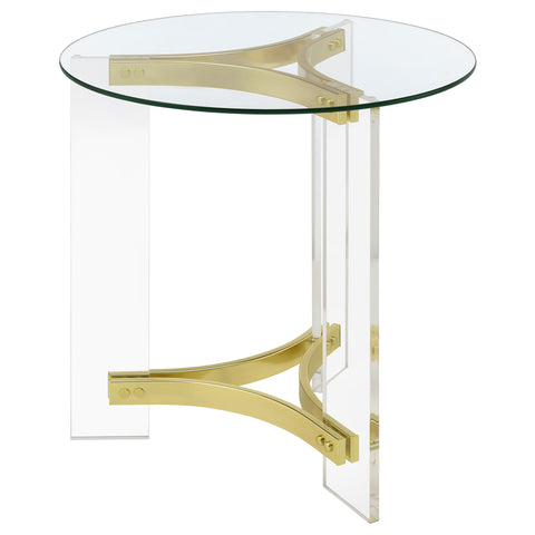 Halston Round Glass Top Acrylic Leg End Table Matte BrassClear