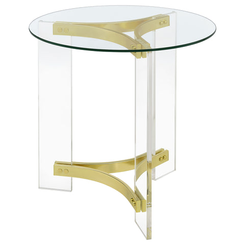 Halston Round Glass Top Acrylic Leg End Table Matte BrassClear